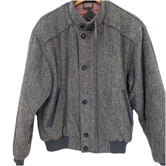 Vintage Members Only Tweed Jacket Mens 42 Large Gray Quilted Lining Retro 80s - Picture 1 of 13